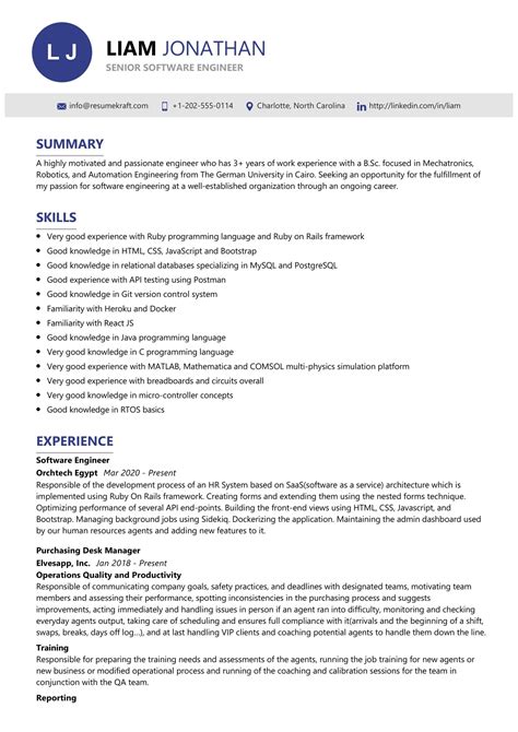 Check out our free example Senior Software Engineer Resume Sample - ResumeKraft