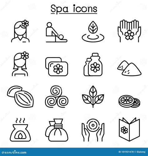 massage spa and alternative therapy icon set in thin line style stock vector illustration of
