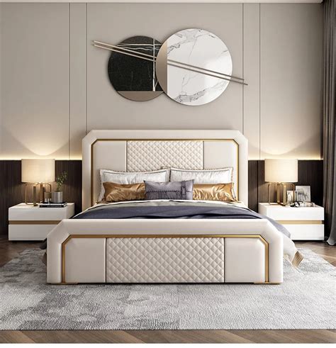 New Model Modern European Bedroom Furniture Luxury Leather Double Bed