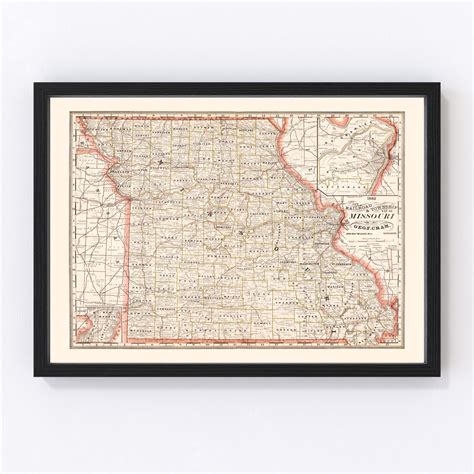 Missouri Railroad Map 1882 Old Railroad Map Of Missouri Art Etsy