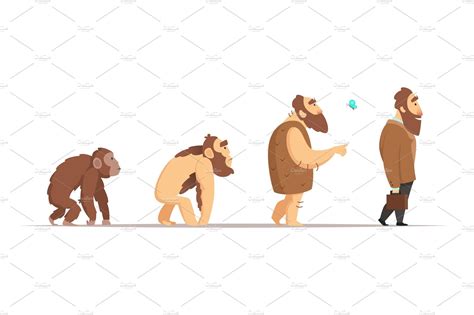 Biology Evolution Of Homo Sapiens Vector Characters In Cartoon Style Custom Designed Graphics