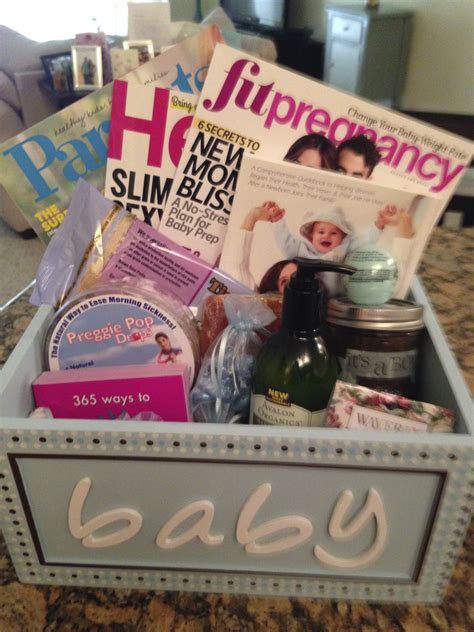The Perfect Pregnancy T Basket Filled With Magazines Preggie Pops Organic Lotions And