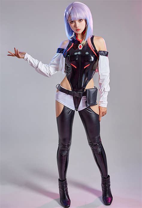 lucy cosplay costume halloween cosplay costume patent leather bodysuit for sale