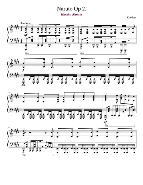 Naruto Op 2 Sheet Music For Piano Solo