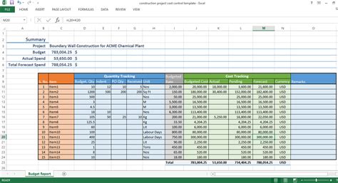 Construction Project Cost Control Excel Template Workpack