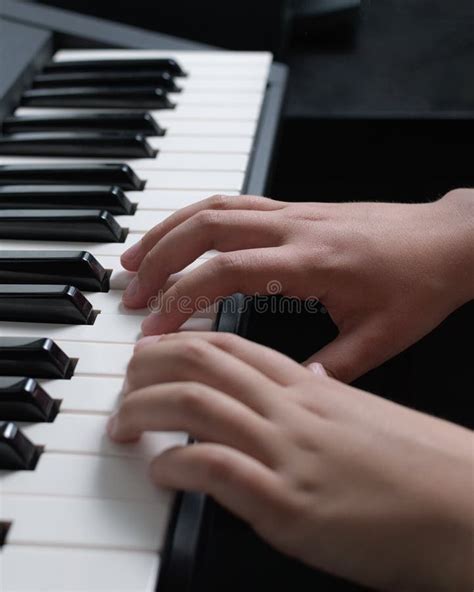 Music Playing Practice Two Hands On The Piano Keyboard Stock Image