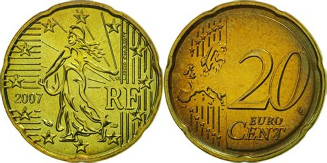 France 20 Euro Cent 2007 Brass Km1411 European Coins