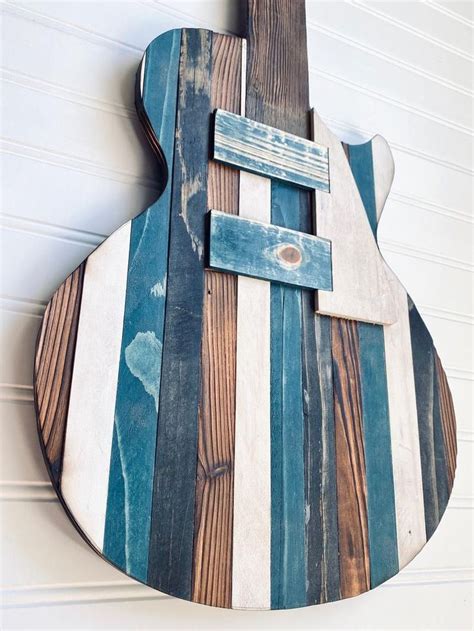 Blue Brown And White Guitar Wall Art Wood Guitars Handcrafted Wood
