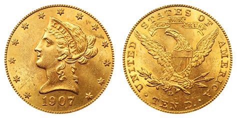 1907 D Coronet Head Gold 10 Eagle New Style Liberty Head With Motto