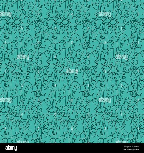 seamless pattern of randomly interwoven chaotic lines in turquoise hues hand drawing vector