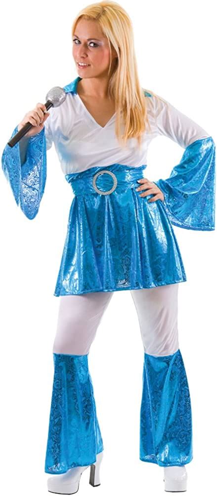 Mamma Mia 70s Disco Blue Ladies Fancy Dress Halloween Costume Medium