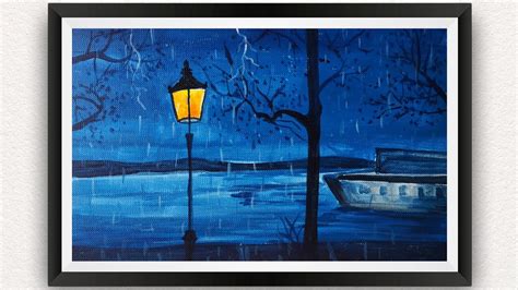 Easy Rainy Season Acrylic Painting Tutorial Rainy Night Lamp Boat