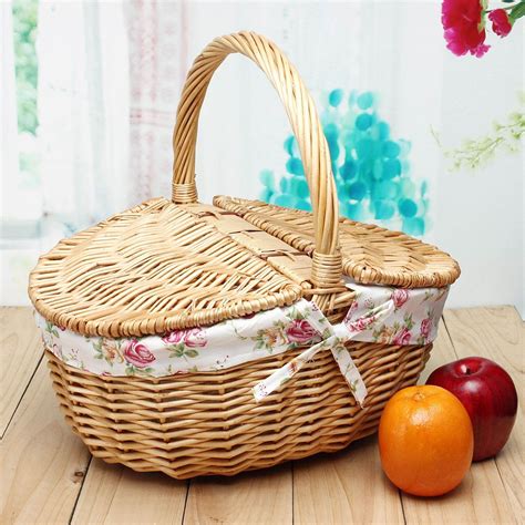 Wicker Willow Picnic Basket Hamper Shopping Vintage Basket With Lid And