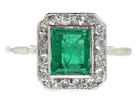 Finely crafted in 14k white gold. Art Deco 18ct White Gold, Emerald & Diamond Rectangular ...