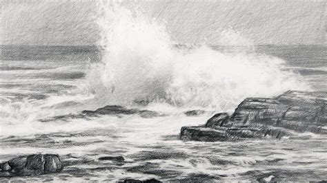 Pencil Drawing Seascape Ocean Waves Youtube