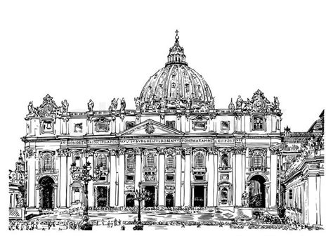 St Peters Cathedral Rome Vatican Italy Hand Drawing Isolated On