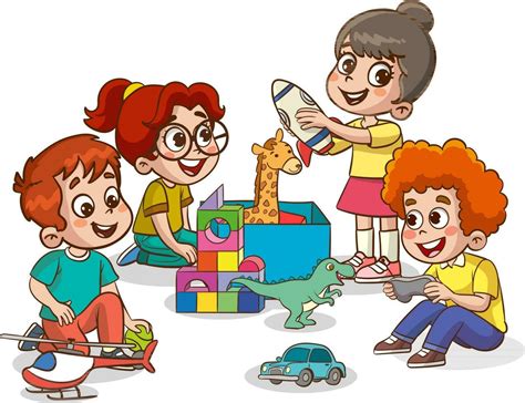 Children Playing With Toys Vector Illustration Of Kids Playing With