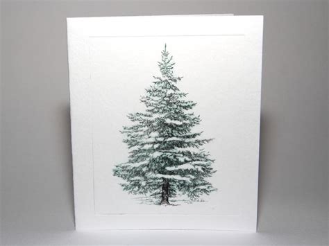 Snow Covered Tree Christmas Card Drypoint Etching Itaglio Print