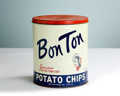Vintage Bon Ton Potato Chip Tin Can From York Pa Vintage Advertising