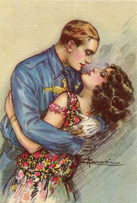 Love Kisses Couples Romance Postcard Vintage Postcards Vintage
