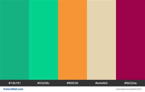 Daily Colors Palette 201 Hex Colors 14b181 03d38c F69536