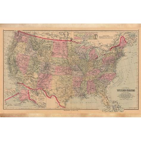 1884 Map Of The United States Poster Educational Historic Colorful