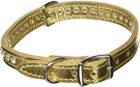 Omnipet Signature Leather Crystal Dog Collar Metallic Gold 14 In