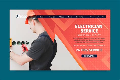 Free Vector Electrician Service Man Landing Page Template