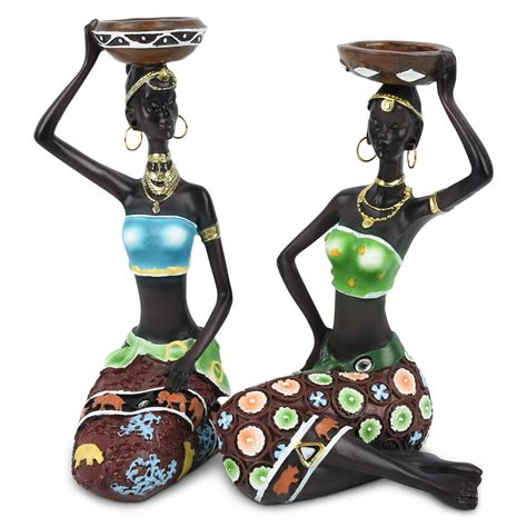 Goyonder Candle Holders Sets Of 2 African Figurines Candle Holders For
