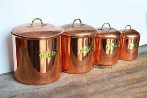 Vintage Copper Canisters Set Of 4 Kitchen Canisters With Etsy