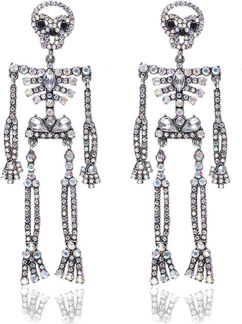 Buy Halloween Lovely Crystal Skeleton Dangle Earrings Full Rhinestone