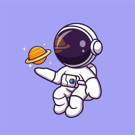 Lindo Astronauta Flotando Con Planeta Cartoon Vector Icono Ilustración