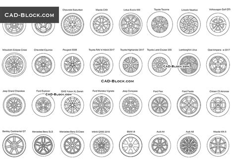 Car Wheel Disc Rims Autocad File With Cad Blocks