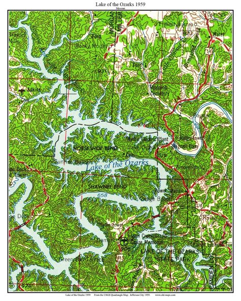 Lake Of The Ozarks 1959 Old Map Topo Custom Composite Usgs Etsy