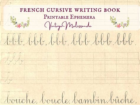 French Cursive Writing Practice Book Printable Vintage Ephemera