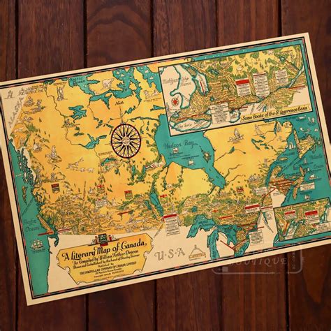 The Literary Map Of Canada Classic Vintage Retro Kraft Decorative