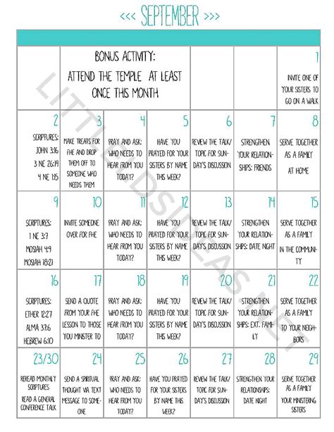 Month Long Ministering Challenge Free Printable Calendar Relief