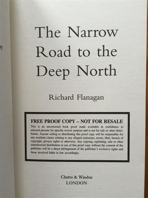 The Narrow Road To The Deep North Advance Proof By Richard Flanagan