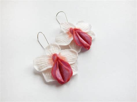 White Orchid Pink Vagina Jewelry Flower Earrings Vulva Jewelry Etsy UK