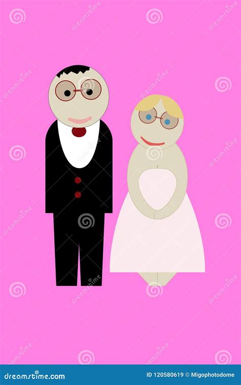 Just Married Groom And Bride Drawing Stock Vector Illustration Of