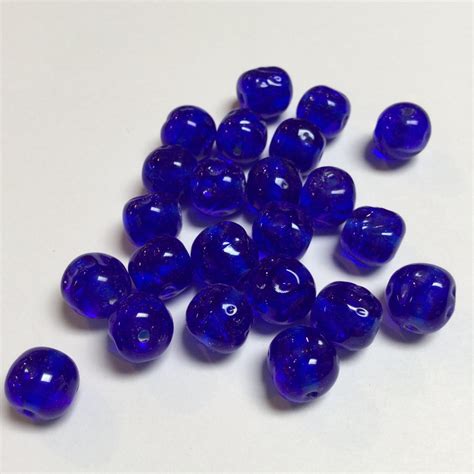 Vintage Japanese Glass Baroque Beads In Cobalt Blue 46 Pieces