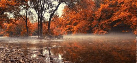 Landscape Nature Fall River Greece Forest Mist Water Trees