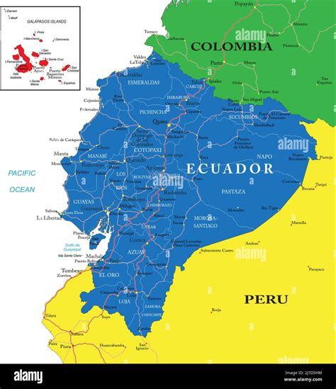 highly detailed vector map of ecuador with administrative regions main cities and roads stock