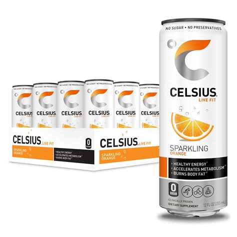 Celsius Sparkling Orange Fitness Drink Zero Sugar 12oz Slim Can