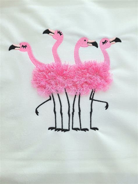 Updated Fringed Fluffy Chenille Flamingo Flock Of 4 Flamingos Machine