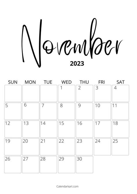 A Calendar With The Word November Written In Black Ink On A White