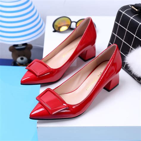 New Low Heel High Heels Red Womens Wedding Shoes Ol Single Light