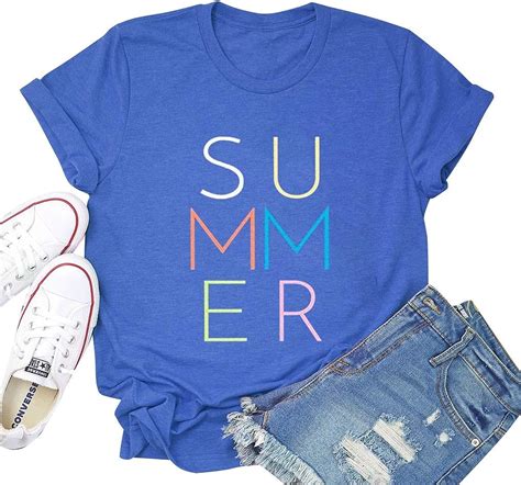 Letter Print Tee Shirts For Women Funny Cute Summer Graphic Tee Shirts Top With Sayings