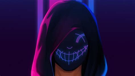 Purple And Pink Neon Mask Hd Wallpaper Backiee