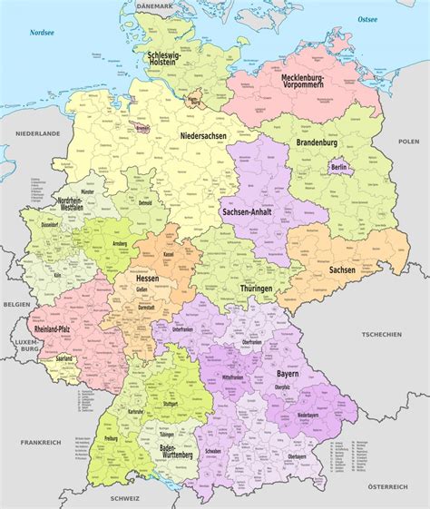 Germany Districts Map Map Of Germany District Western Europe Europe